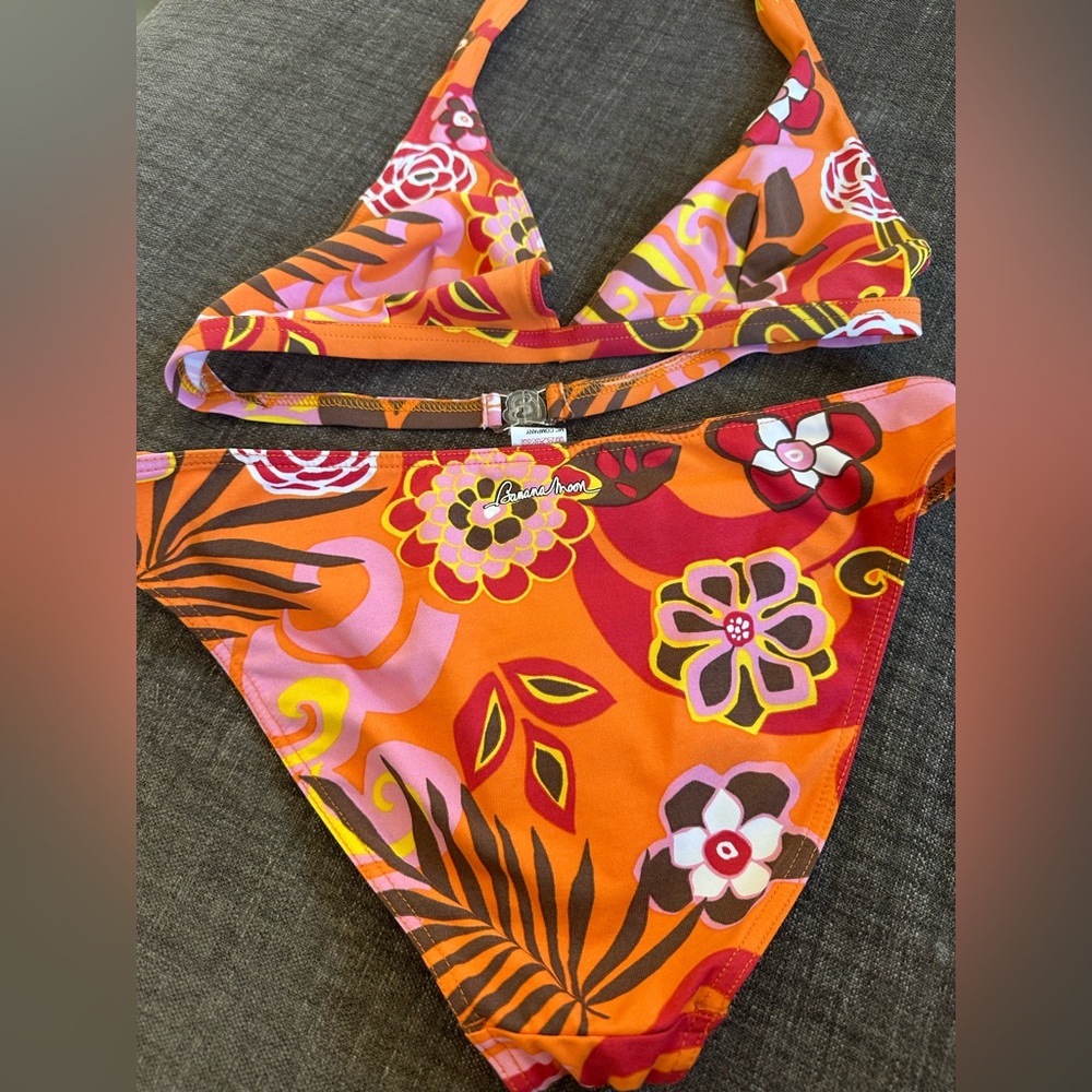 Banana Moon Apricot Peach Floral Bikini Set Size Large - Picture 7 of 8